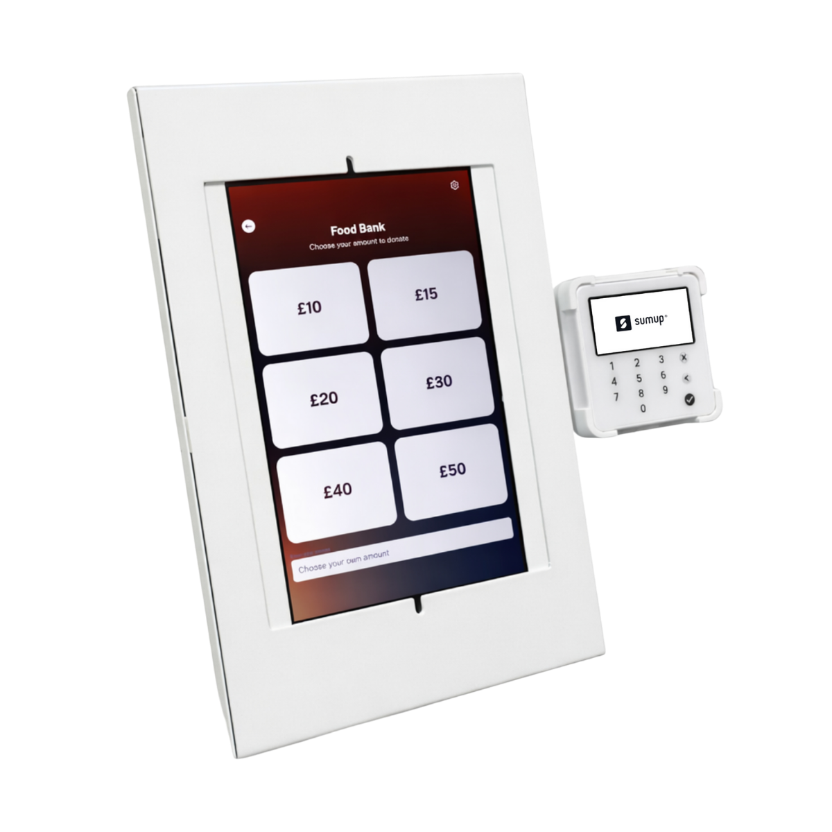 Contactless donation wall mount. Fixed contactless donation station for charity and religious institutions.