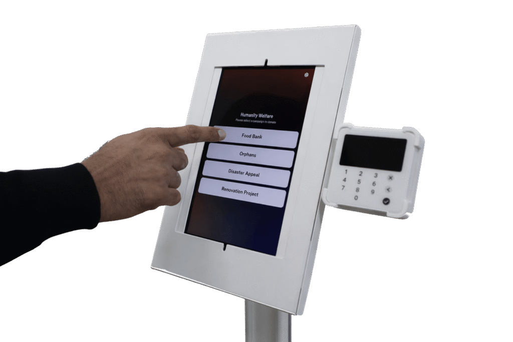 Contactless donation station allow donors to give instantly using NFC, chip & PIN, and mobile wallets — perfect for environments where speed and simplicity matter.