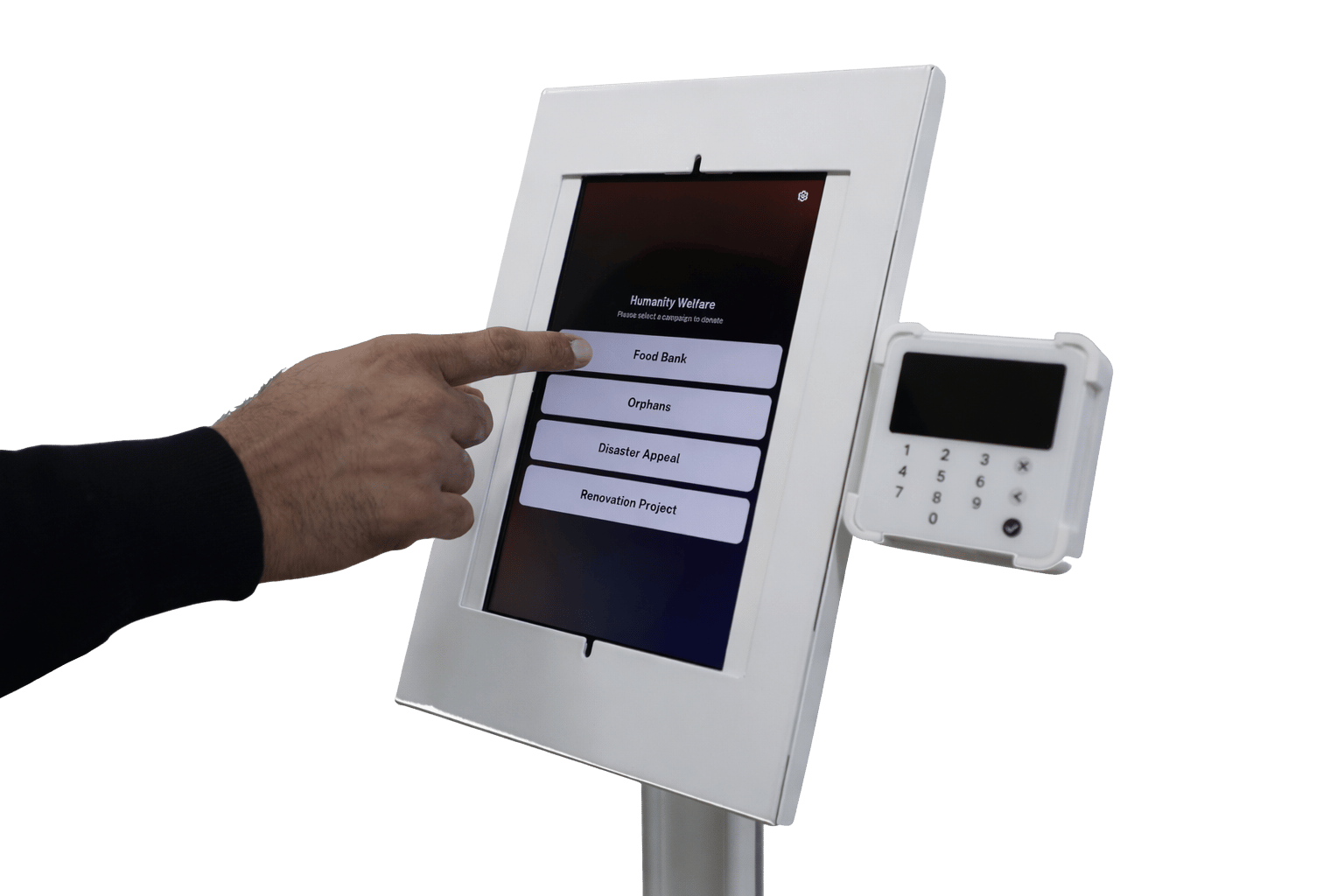 Contactless donation station allow donors to give instantly using NFC, chip & PIN, and mobile wallets — perfect for environments where speed and simplicity matter.